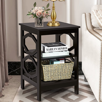 3 level bedside table OO-shaped side table with stable structure 40 x 40 x 61 cm brown