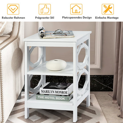 3 level bedside table OO-shaped side table with stable structure 40 x 40 x 61 cm white