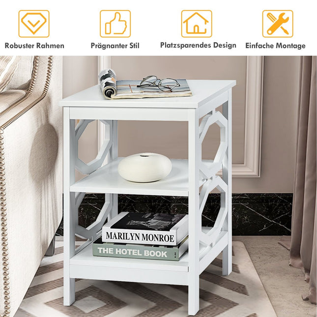3 level bedside table OO-shaped side table with stable structure 40 x 40 x 61 cm white