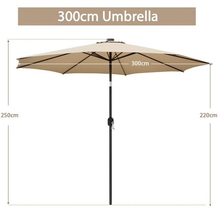 3m Patio Umbrella, 8-Rib Tilt Crank, Vented Top, Beige