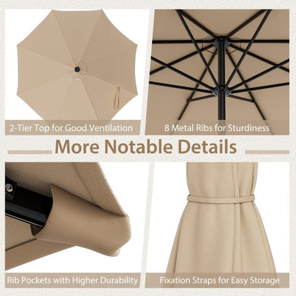 3m Patio Umbrella, 8-Rib Tilt Crank, Vented Top, Beige