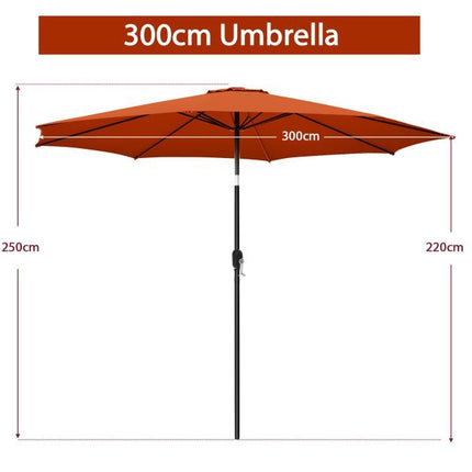 3m Patio Umbrella, Tilt Crank, 8-Rib Canopy, Orange