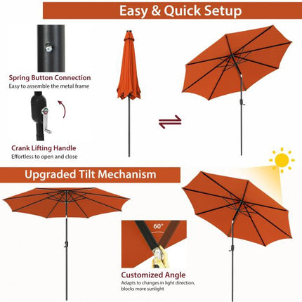 3m Patio Umbrella, Tilt Crank, 8-Rib Canopy, Orange