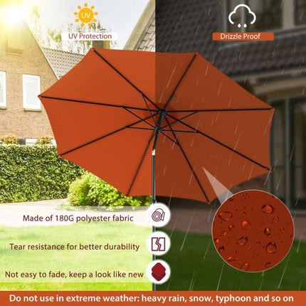 3m Patio Umbrella, Tilt Crank, 8-Rib Canopy, Orange