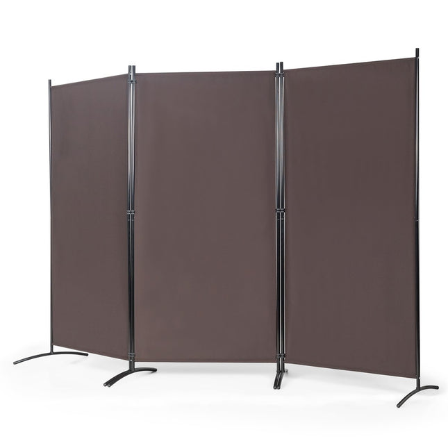 3 panel room divider with robust hinges and steel base freestanding privacy screen 260x 183 cm coffee