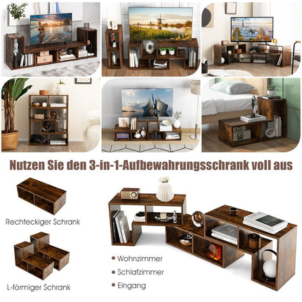 3-part wooden TV cabinet for TVs up to 65" Freely combinable TV stand brown