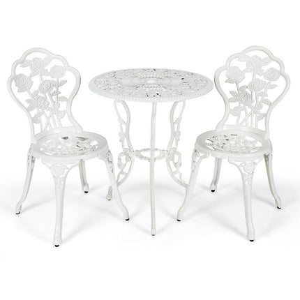 3 pcs. Garden furniture set balcony set with 2 chairs & table made of cast aluminum & cast iron white
