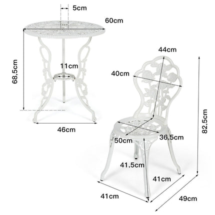 3 pcs. Garden furniture set balcony set with 2 chairs & table made of cast aluminum & cast iron white