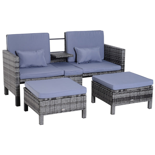 Gray poly rattan garden sofa set with cushions - 3-piece