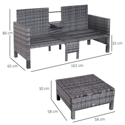 Gray poly rattan garden sofa set with cushions - 3-piece