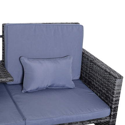 Gray poly rattan garden sofa set with cushions - 3-piece