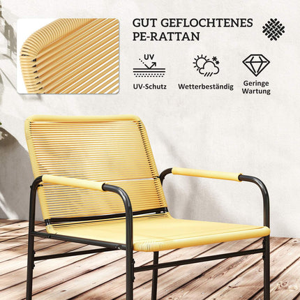 Rattan bistro set - 2 chairs & table, garden/patio, yellow