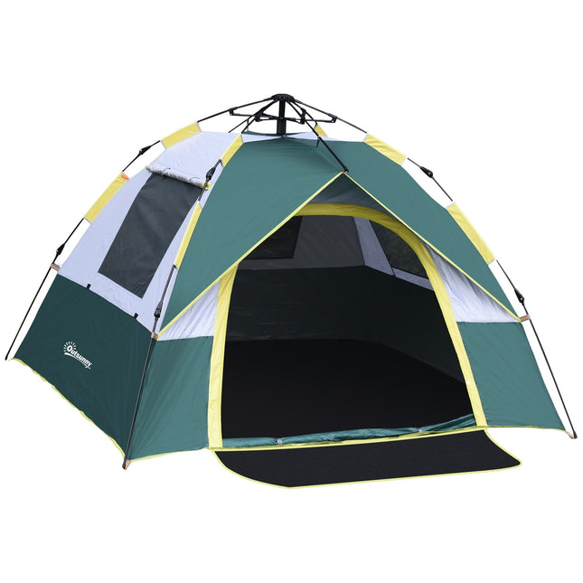 3-person dome tent, waterproof polyester, green, 205x195x135cm