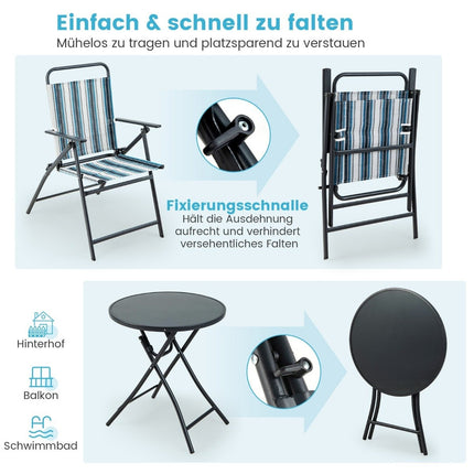 3-piece balcony set bistro table with 2 folding chairs seating set with robust metal frame