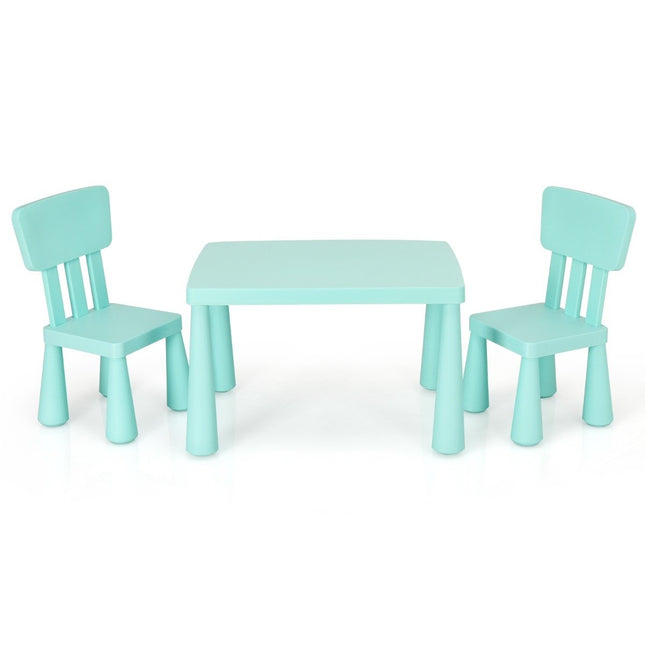 3-piece children's seating group, children's table with 2 chairs, children's furniture made of plastic, green