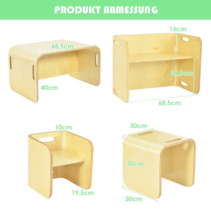 3-piece children's table chairs set children's seating group wooden children's furniture learning table natural