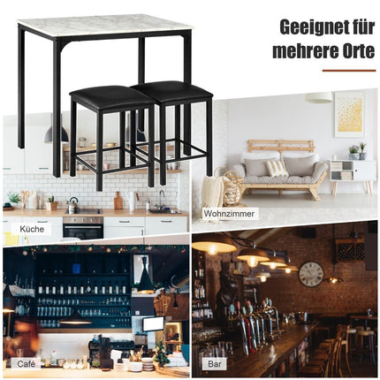 3-piece dining table set, bar table set with 2 padded bar stools, metal frame, white
