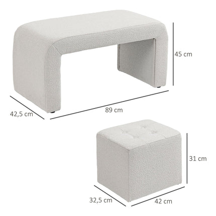 White upholstered 3-piece ottoman set for living room