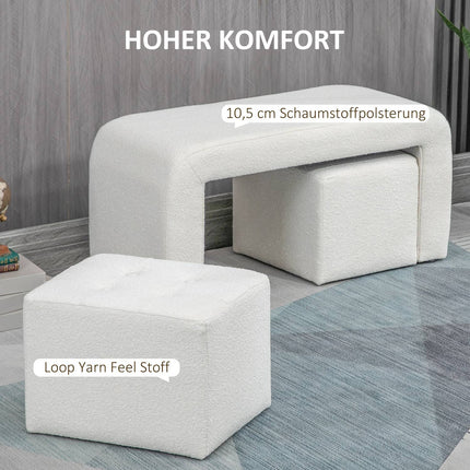 White upholstered 3-piece ottoman set for living room