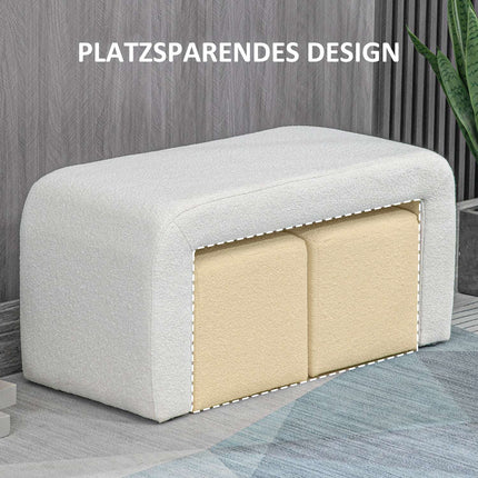 White upholstered 3-piece ottoman set for living room