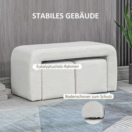 White upholstered 3-piece ottoman set for living room