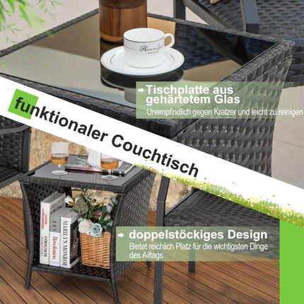3-piece garden furniture set rattan balcony set with 2 chairs and table mixed brown