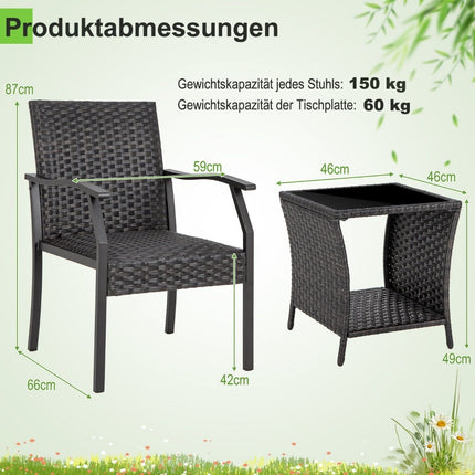 3-piece garden furniture set rattan balcony set with 2 chairs and table mixed brown
