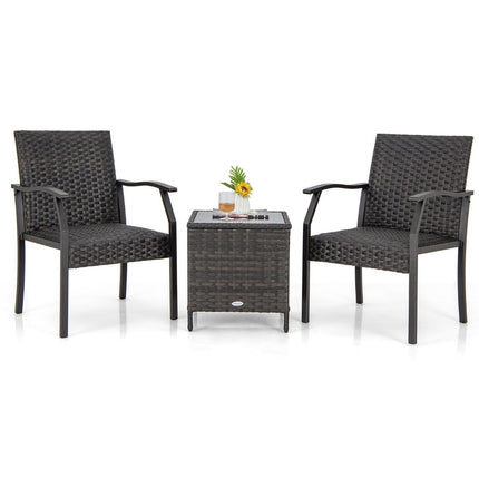 3-piece garden furniture set rattan balcony set with 2 chairs and table mixed brown