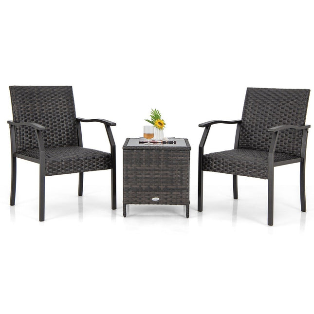 3-piece garden furniture set rattan balcony set with 2 chairs and table mixed brown