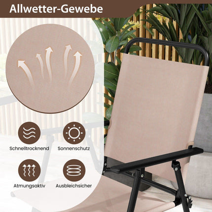 3-piece outdoor bistro set, patio bar table with 2 folding chairs and parasol hole, beige