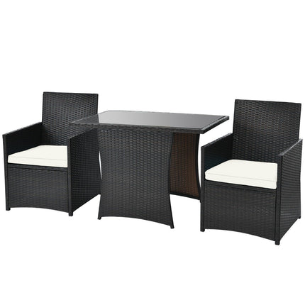 3-piece patio dining set. Space-saving PE rattan bistro set with table top
