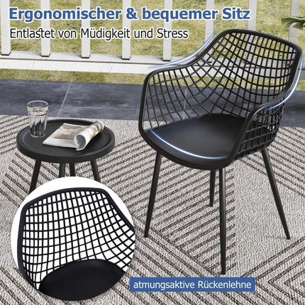 3-piece patio furniture set bistro chairs and side table with seats + table top made of PP black