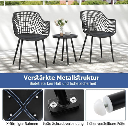 3-piece patio furniture set bistro chairs and side table with seats + table top made of PP black