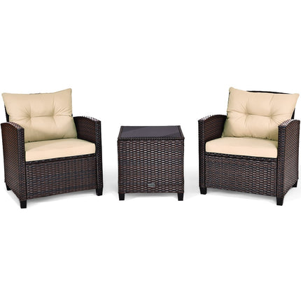 3-piece patio set outdoor rattan set garden furniture rattan with seat cushion & coffee table yellow + brown
