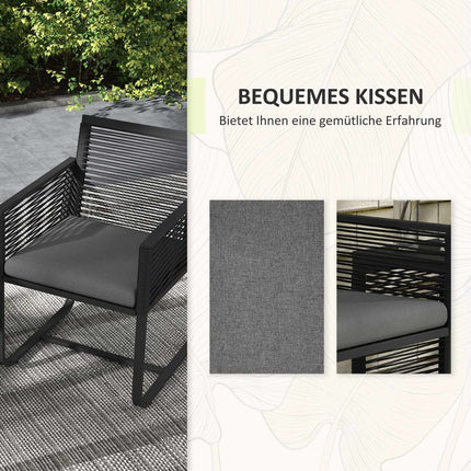 Rattan garden furniture with cushions - 3 pieces, black