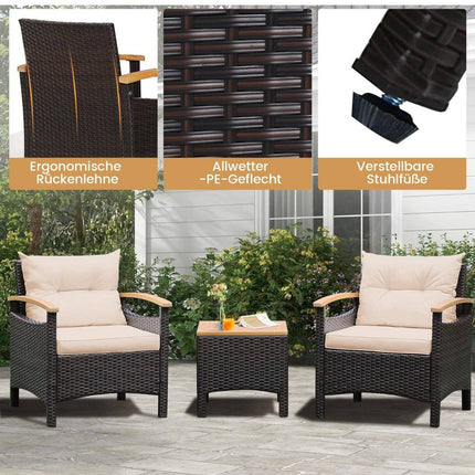 3-piece rattan garden furniture set with 2 armchairs & 1 side table rattan furniture garden set garden lounge brown