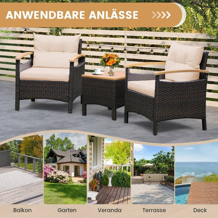 3-piece rattan garden furniture set with 2 armchairs & 1 side table rattan furniture garden set garden lounge brown