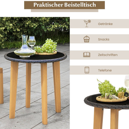 3-piece rattan patio furniture set garden seating set 2 wicker chairs & glass side table & cushions