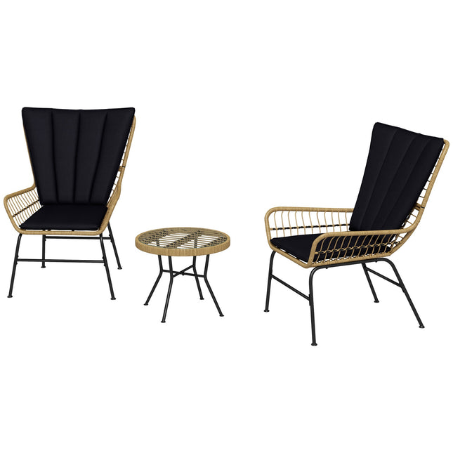 Rattan outdoor dining set - 2 chairs and table with cushions