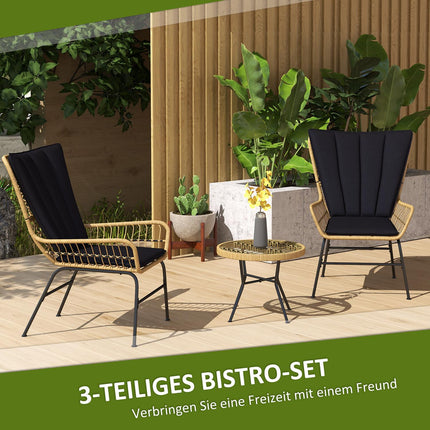 Rattan outdoor dining set - 2 chairs and table with cushions