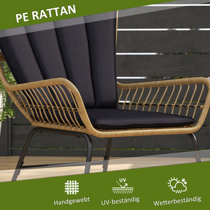 Rattan outdoor dining set - 2 chairs and table with cushions