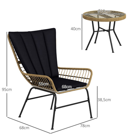 Rattan outdoor dining set - 2 chairs and table with cushions