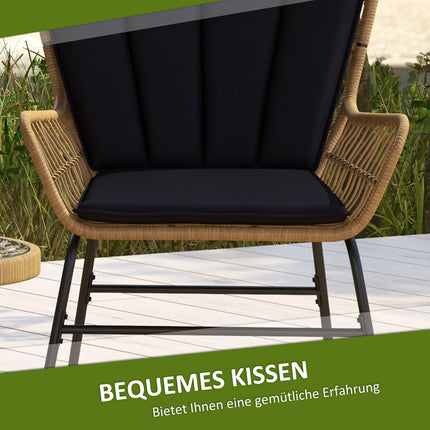 Rattan outdoor dining set - 2 chairs and table with cushions