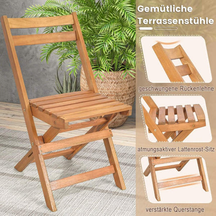 3 pieces Wooden bistro set with sturdy acacia wood frame & slatted seat & table top
