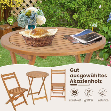 3 pieces Wooden bistro set with sturdy acacia wood frame & slatted seat & table top