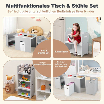 3-piece set of table and chairs for children 4-in-1 activity table with 2 stackable chairs grey and white