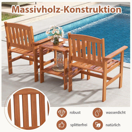 3-piece wooden bistro set with 2 chairs & table & hole for parasol seating group