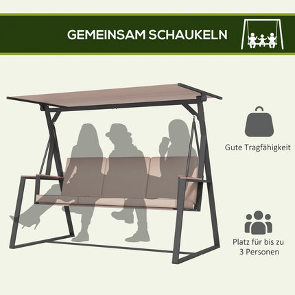 3-seater Khaki swing bench with cushions and roof, 300 kg