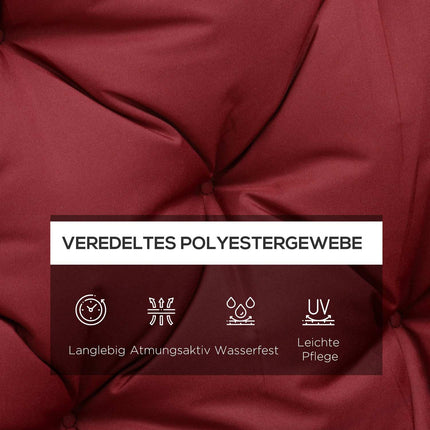 Red outdoor bench cushion with ties, 3-seater, 150x98x8 cm