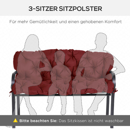 Red outdoor bench cushion with ties, 3-seater, 150x98x8 cm